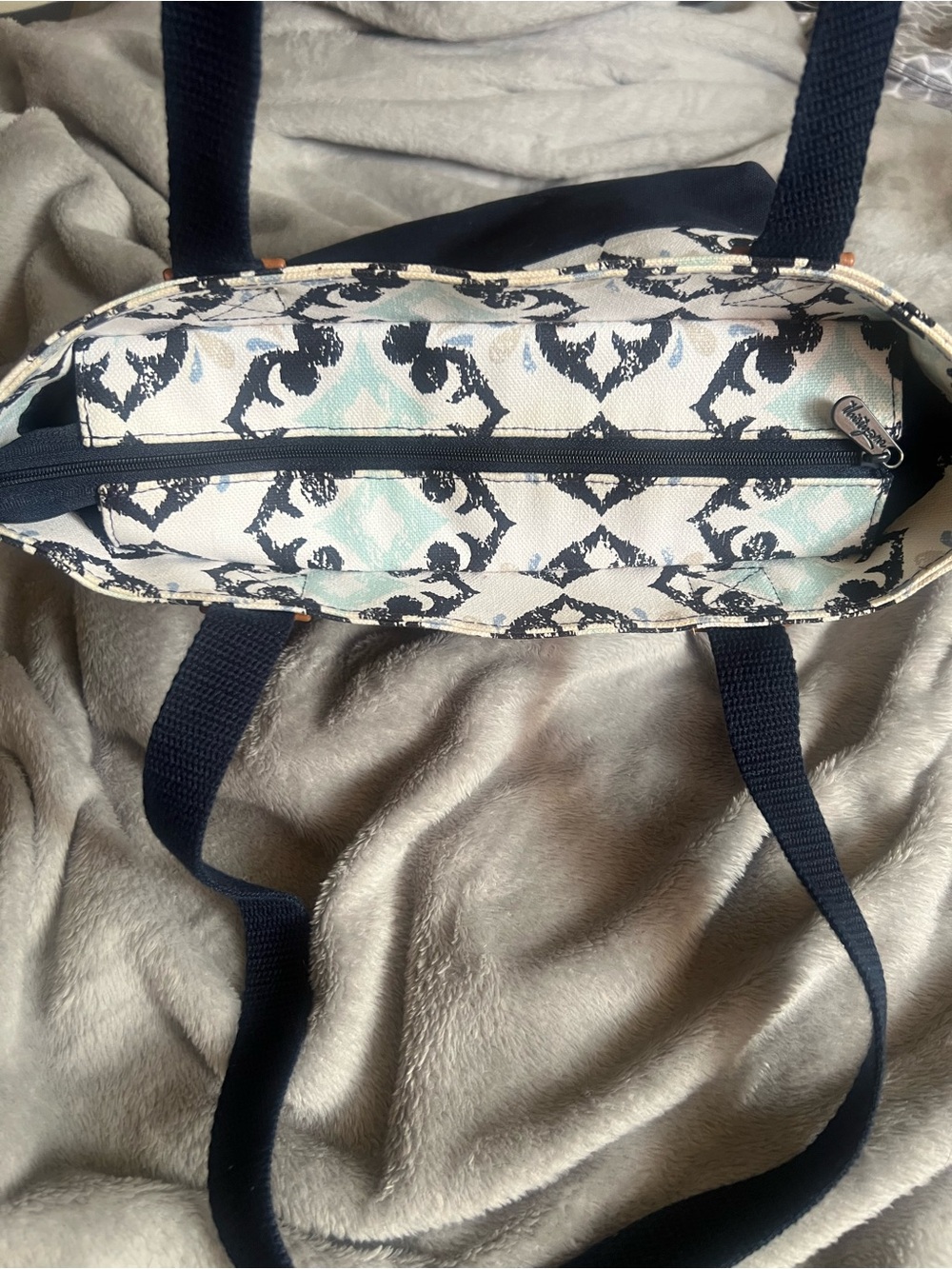 Thirty One Cloth Navy Blue/Blue/White/Tan/Aqua Shoulder Purse, new without tags - Picture 7 of 9